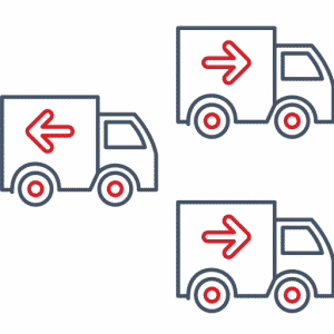Three Shipping Trucks Driving On The Same Direction