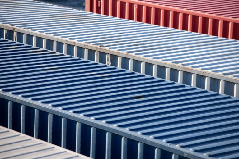 Red, Blue, and White Trailer Storage Units